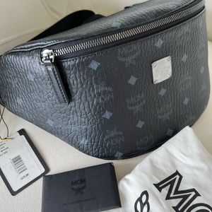 MCM NEW Belt bag in Visetos Black with Tags and duffel bag.